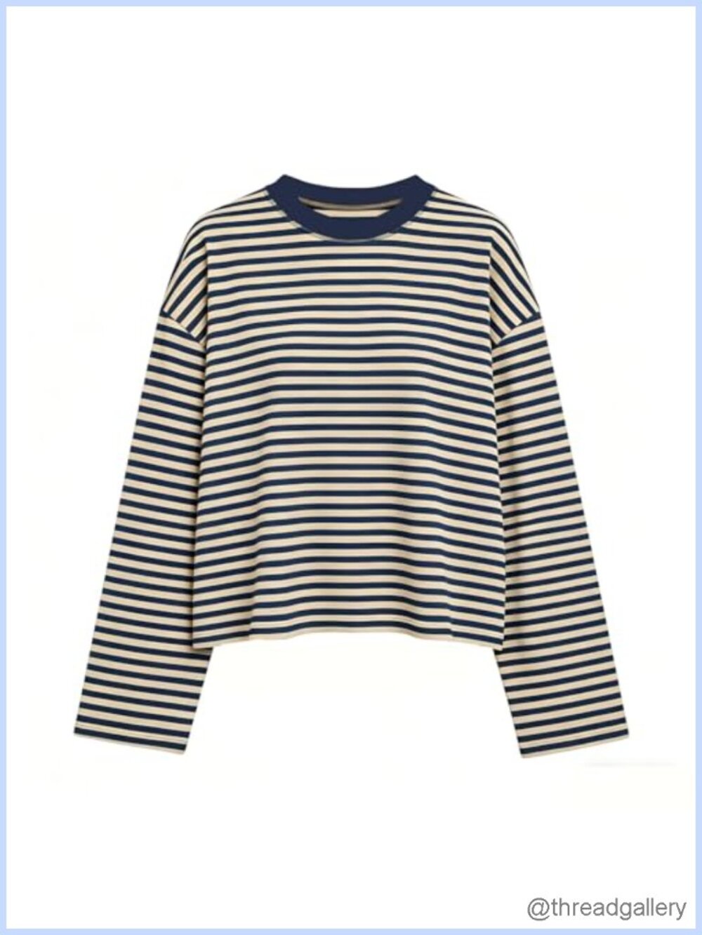 Striped Long Sleeve Crewneck Cropped T-Shirt Oversized Boxy Fit Y2K